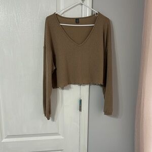 SHEIN Ribbed V-Neck Crop Top - Tan